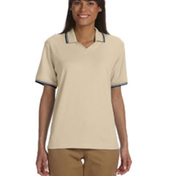 Ladies' Tipped Perfect Pima Interlock Polo Thumbnail