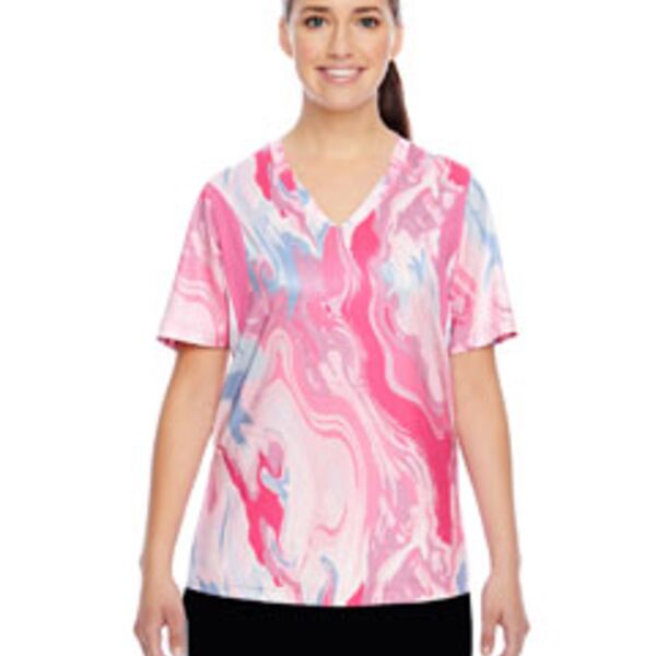 Ladies' Short-Sleeve V-Neck Tournament Sublimated Pink Swirl Jersey Thumbnail