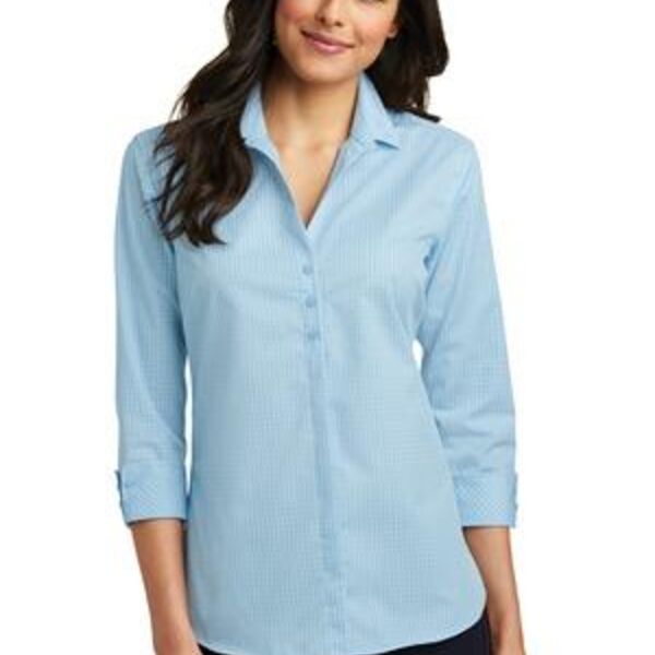 Ladies 3/4 Sleeve Micro Tattersall Easy Care Shirt Thumbnail