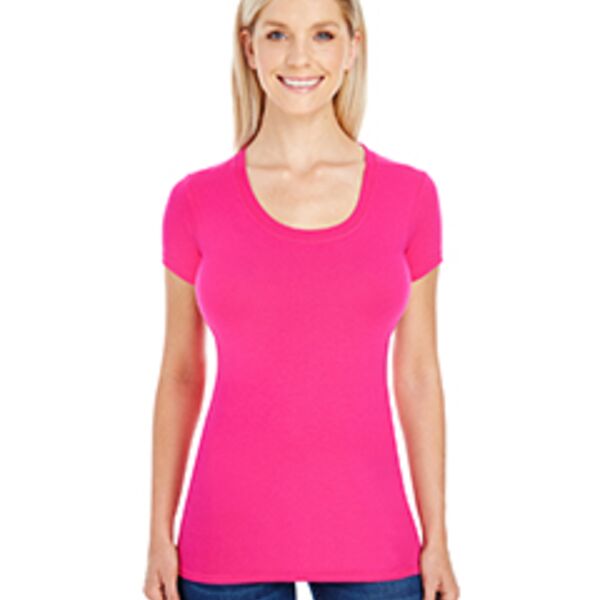 Ladies' Spandex Short-Sleeve Scoop Neck T-Shirt Thumbnail