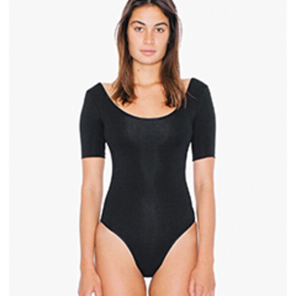 Ladies' Cotton Spandex Short Sleeve Double U-Neck Bodysuit Thumbnail