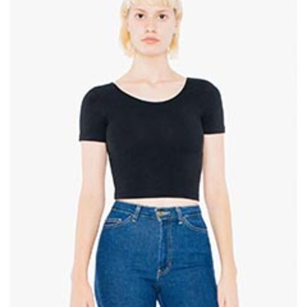 Ladies' Cotton Spandex Short-Sleeve Crop Top Thumbnail