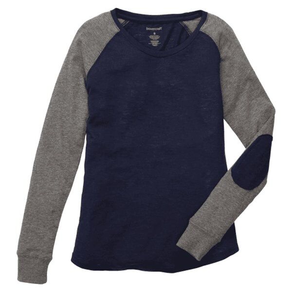 Women’s Plus Size Preppy Patch Slub Long Sleeve T-Shirt Thumbnail