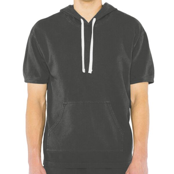 Unisex French Terry Garment-Dyed Kangaroo Pocket Short-Sleeve Hooded Sweatshirt Thumbnail