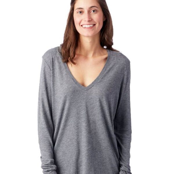 Women's Long Sleeve Slinky Jersey V-Neck Tee Thumbnail