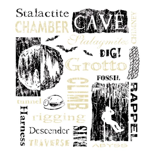 C74 Woodcut Cave Words on brown Thumbnail